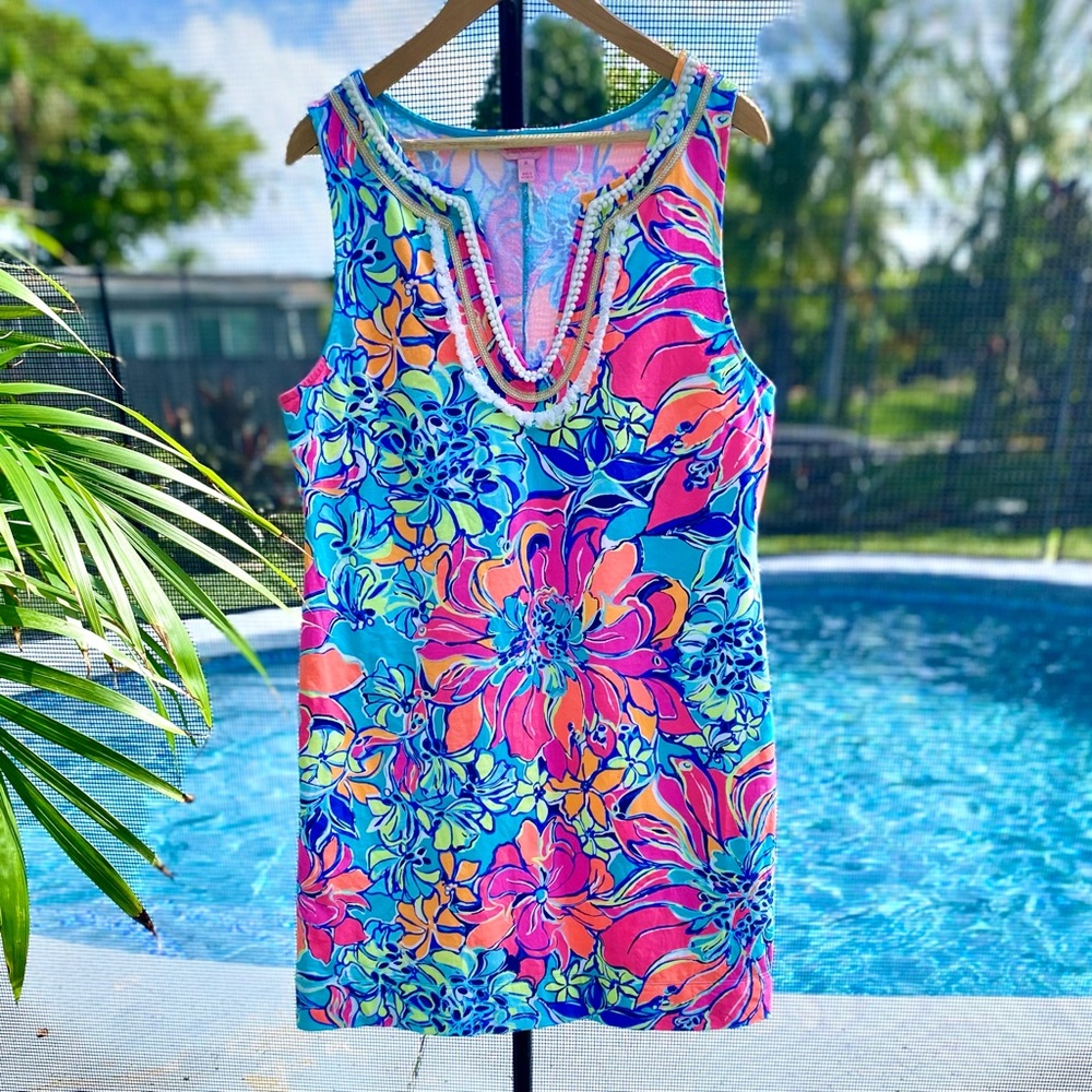 Lilly Pulitzer Harper shirt dress Seaside Aqua Breezy Babe XL EUC